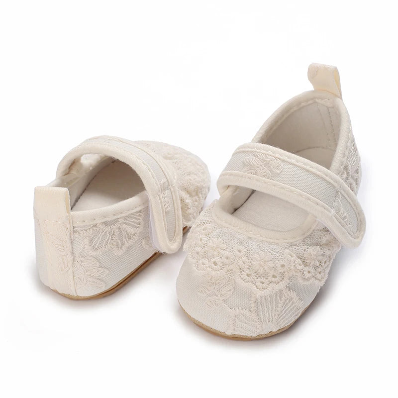 Cute Lace Baby Princess Shoes for Spring And Autumn 0-18M Infant Girls Anti-Slip Rubber Sole Bow Detail Anti-Slip Footwear