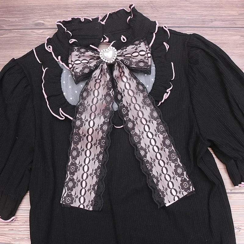Girl Accessories Beaded Handmade Japanese Style Bow Tie Sweet Cute Mine Lace Big Bow Love Pearl Bow Tie for Women Femme