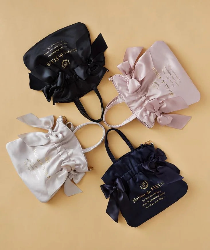 Japanese New Satin Double Bow Portable Shoulder Crossbody Women Bags with Long Shoulder Straps Sweet Letters Tote Bags
