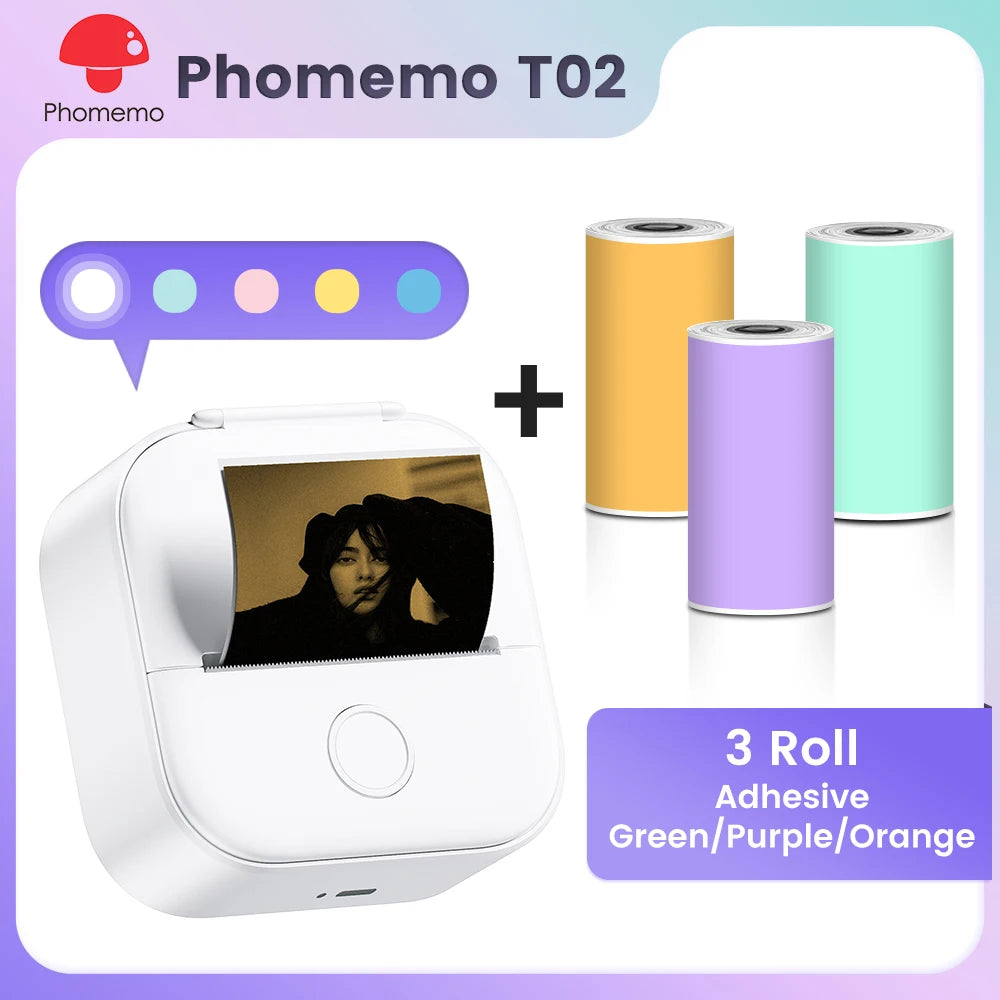 Phomemo T02 Pocket Printer Mini Portable Label Maker Self-adhesive Sticker mini impresora portatil impresora etiqueta adhesivas