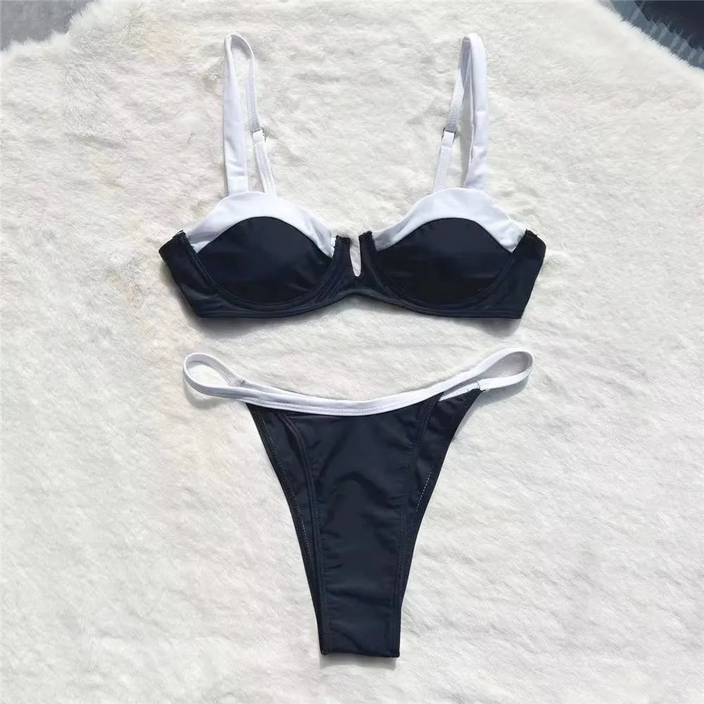 Black White Patchwork Micro Thong Bikini Push Up Swimwear Women 2025 Sexy Swimsuit Bathing Suit Low Waist Brazilian Bikinis Sets