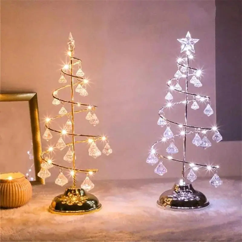 1Pcs LED Desk Lamp Crystal Diamond Christmas Tree Lamp Holiday Living Room Decoration Small Night Lamp Christmas Gift Decoration