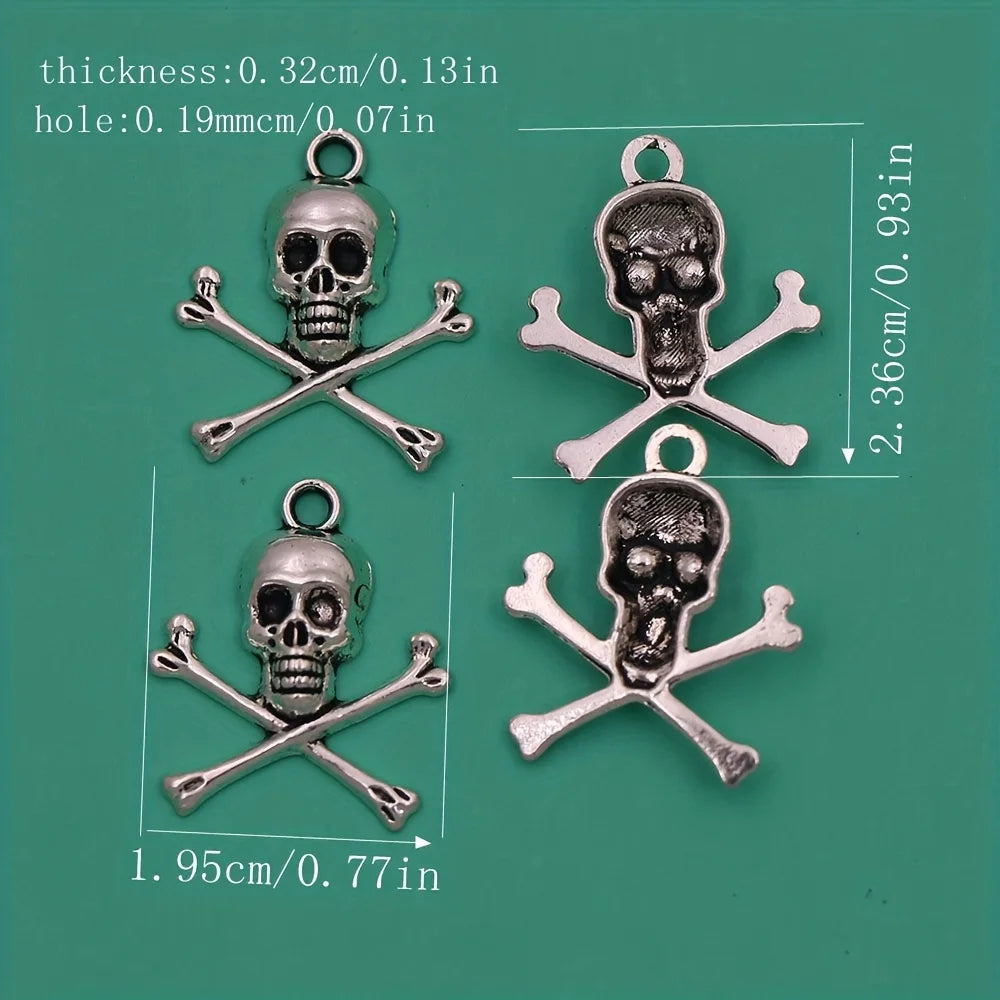 15pcs 23.6x19.5mm Pirate Style Skull Pendant Antique Silvery Tibetan Style Skeleton Charms Vintage Halloween Pendants
