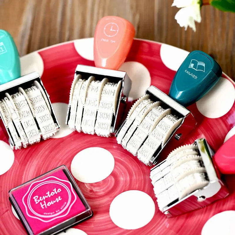 Fromthenon Cute Date Stamp Planner Stamps Bussiness Rubber Stamp with Adjustable Date Diary School Supplies Office Stationery