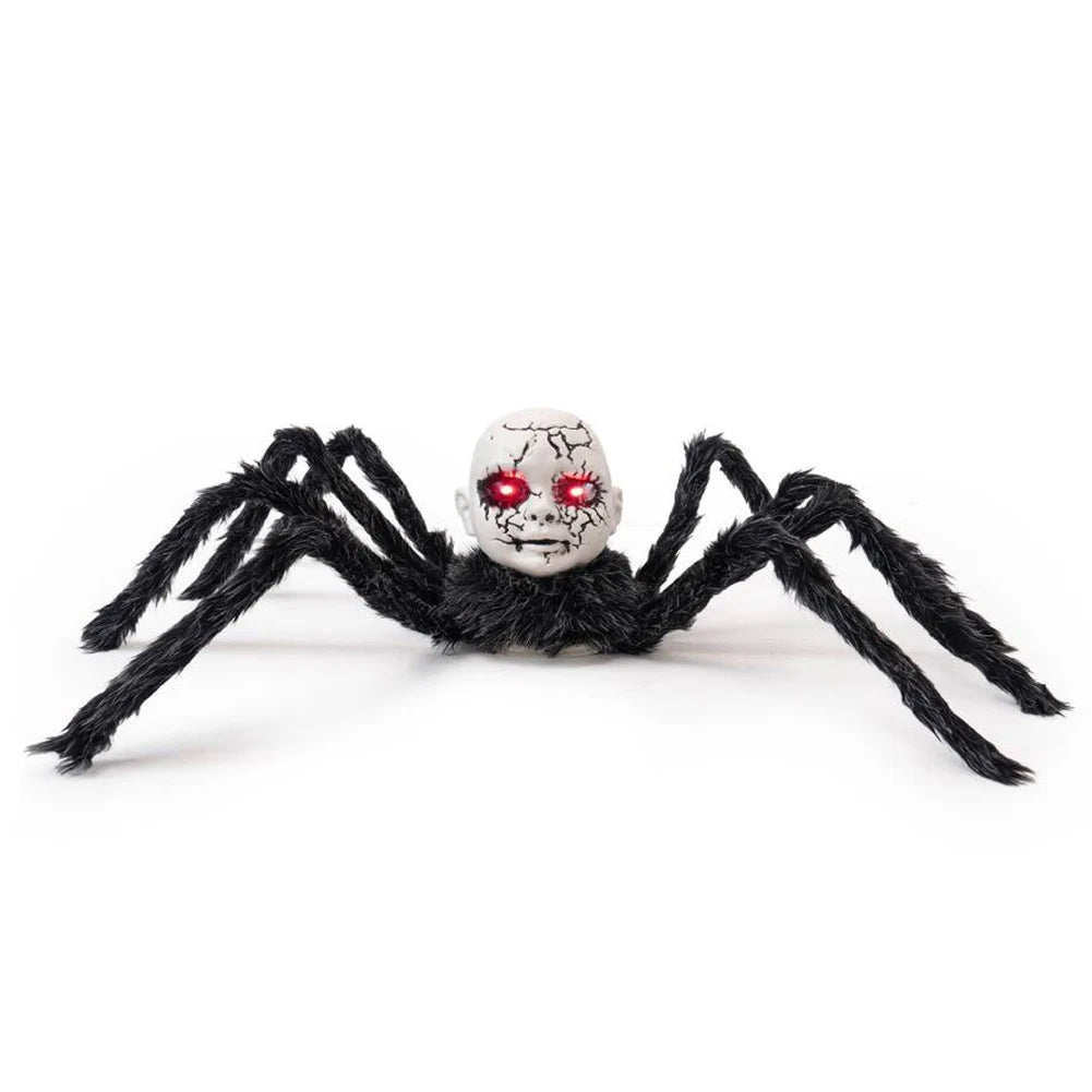 Halloween Animatronic  Face Spider Sound Activated Scary Walking Spider Haunted House Prop Halloween Party Porch Decoration