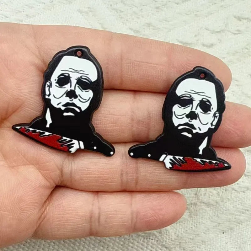 10Pcs Halloween Charms Acrylic Cartoon characters For Earring Keychain Pendant Necklace Diy Making
