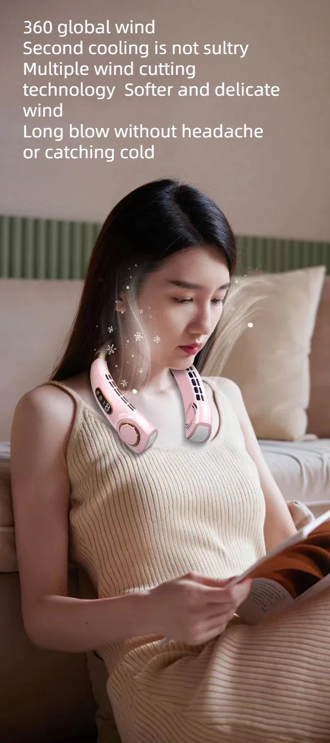 Portable Neck Fan Personal 4000mah Bladeless Cooling Neck Fan Blow Cold Air Neck Cooler Wearable Fan Around Your Neck Adjustable