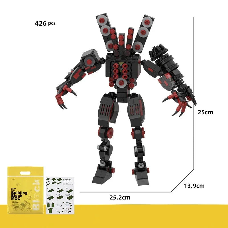 New Skibidi Toilet Titan Guitor Speaker Man Building Blocks Set With Battle-axe Creative DIY Bricks Toys For Boys Christmas Gift