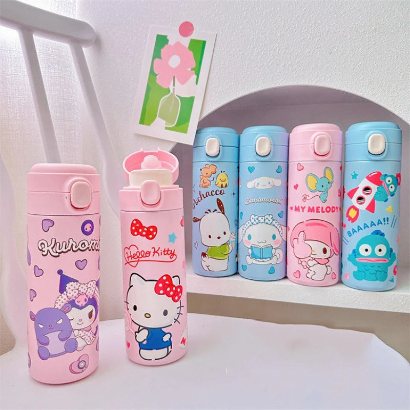 MINISO 420ML Thermos Coffee Cup 304 Stainless Steel Water Bottle Cute Cartoon Pattern Student Drink Bottle Girl Gift Water Cup