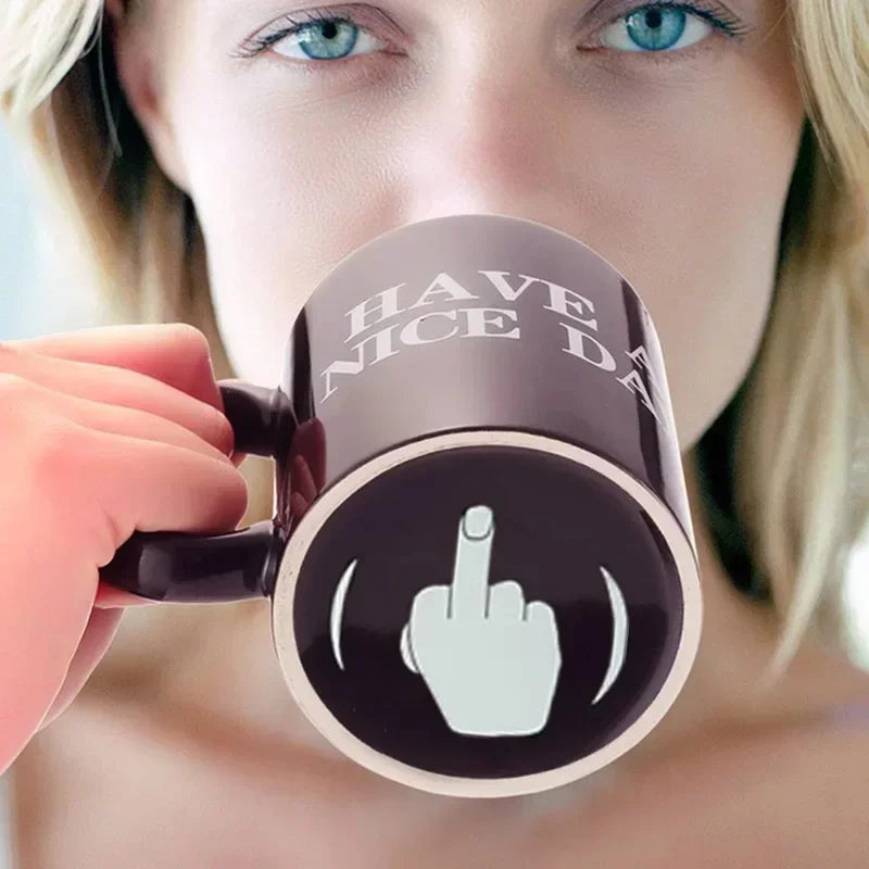 Middle finger standing tea cup, creative mug, animated movie, fun ceramic coffee cup, breakfast cup, Christmas gift