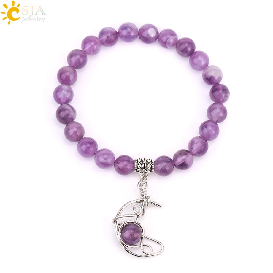 Natrual Stone Bracelet for Women Energy Star Moon Crystal Charm Tiger Eye Pink Quartz Bangle Bead Bracelets Relationship T019