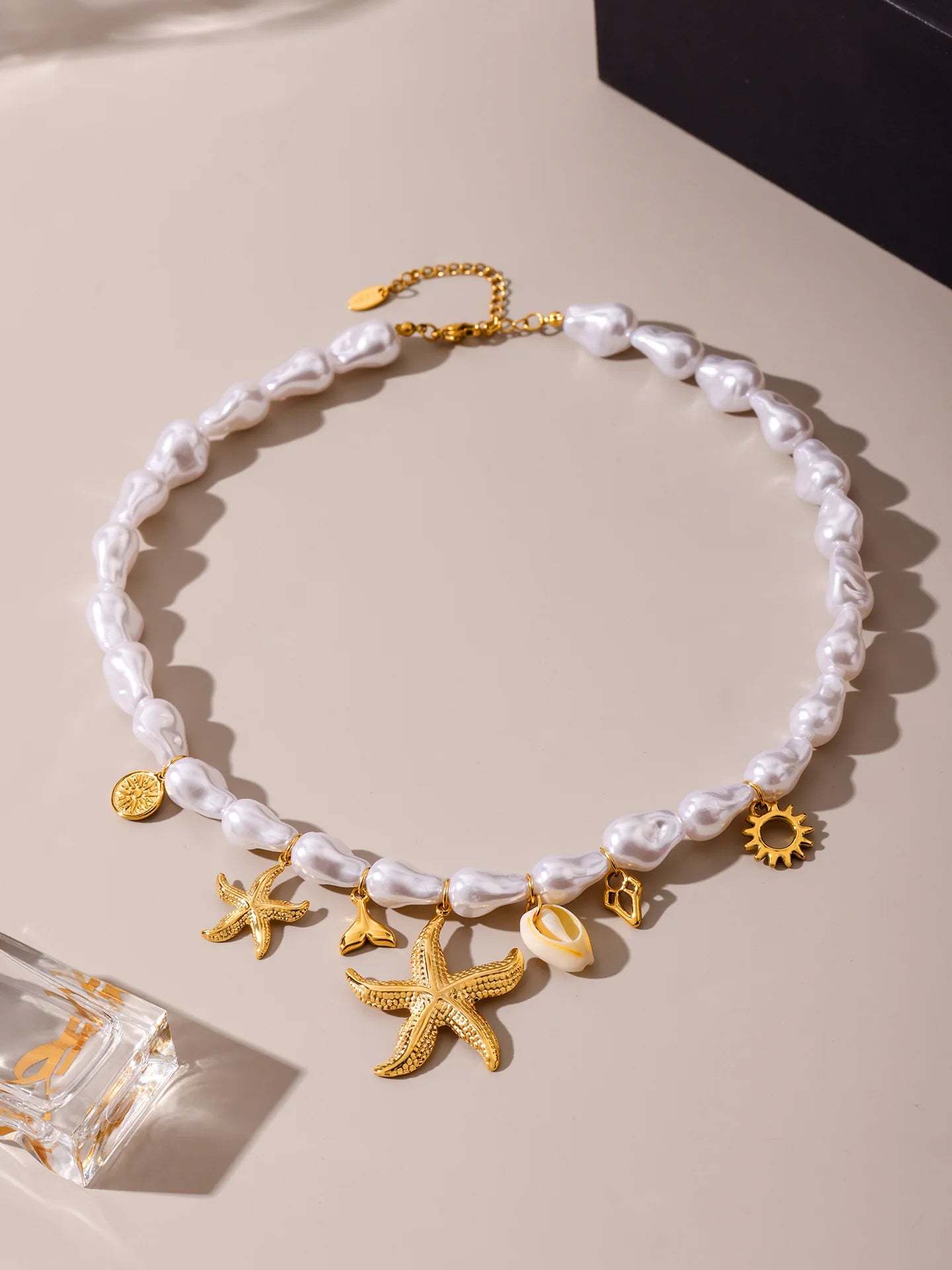 Summer Stainless Steel Gold Plated Sunshine Pendant Necklace for Women Sea Shell Chain Luxury Jewelry Gift