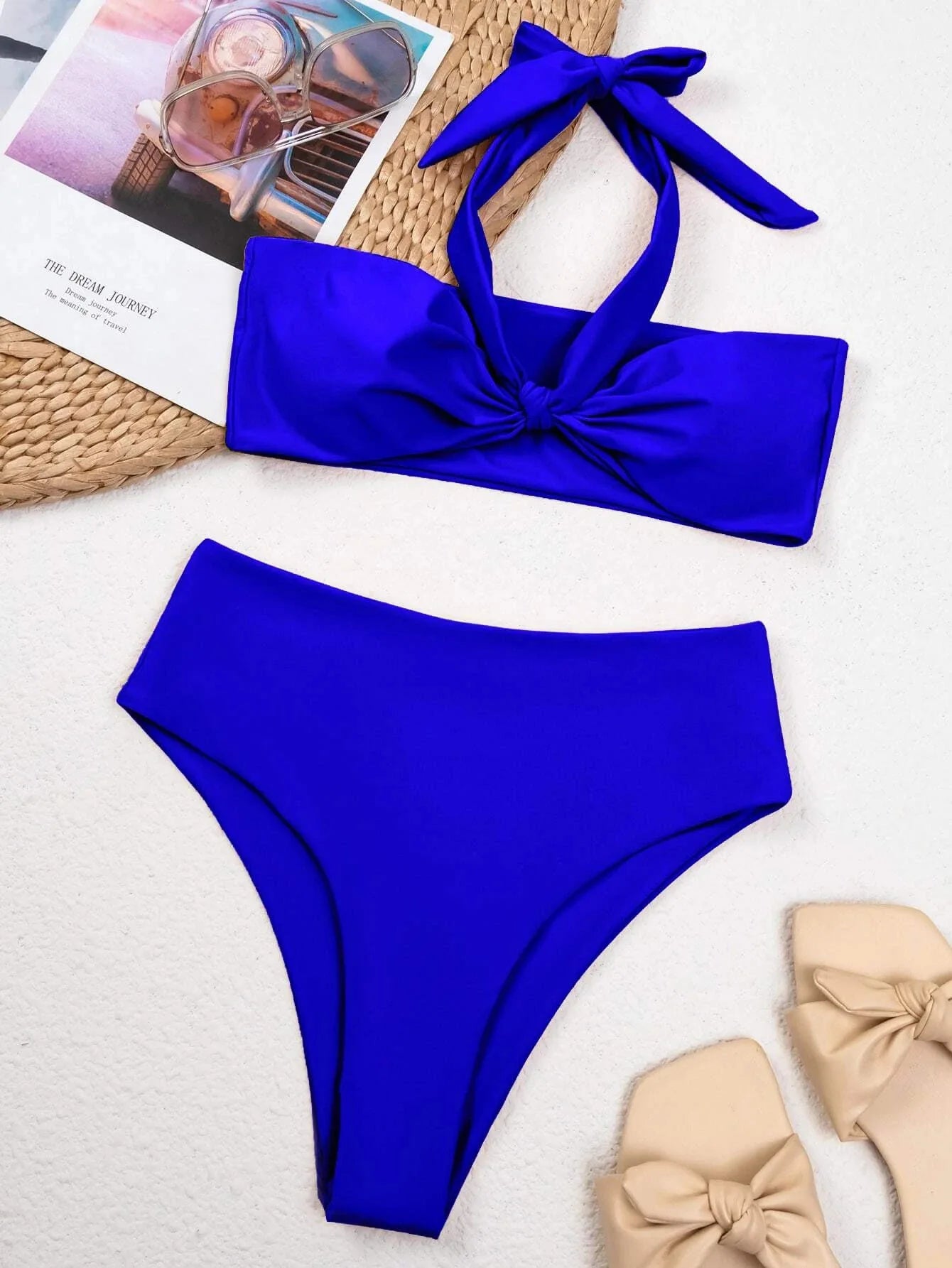 Sexy Front Bow Bikinis Sets Women Orange Blue Bandeau Push Up Two Piece Swimsuit 2025 Cut Out Bathing Suit High Waist Swimwear