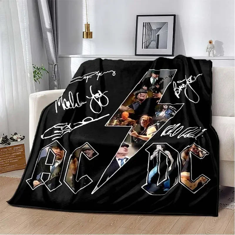 ACDC Pattern Throw Blanket Light Weight Blanket for Living Room Bedroom Kidsroom Warm Blanket Christmas Gift