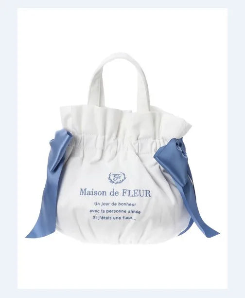 Japanese Style New Double-Sided Drawstring Bags Sweet Cute Girl Ladies Satin Bow Crossbody Shoulder Portable Handbag