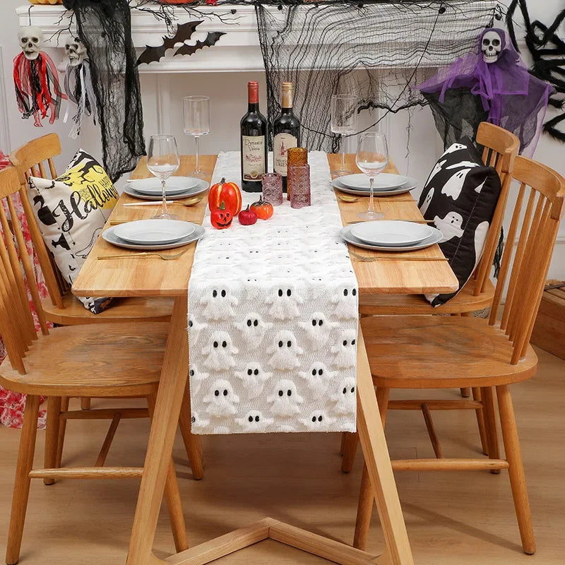 Halloween Ghost White Table Runner Fall Pumpkin Party Dining Decorations Christmas Dining Table Harvest Decor