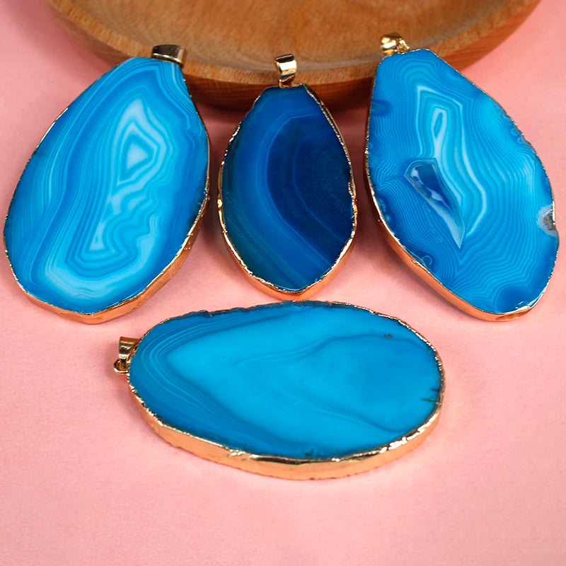 Irregular Striped Agate Slices Pendant Necklace Rough Stone Pendant for Women Girls