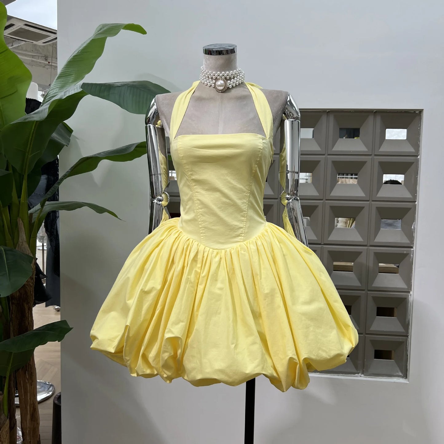 Yellow Sequar Collar Sleeveless Party Short Dress for Women 2025 Summre New Elegant High Waist Evening Dresses Women's Clothes