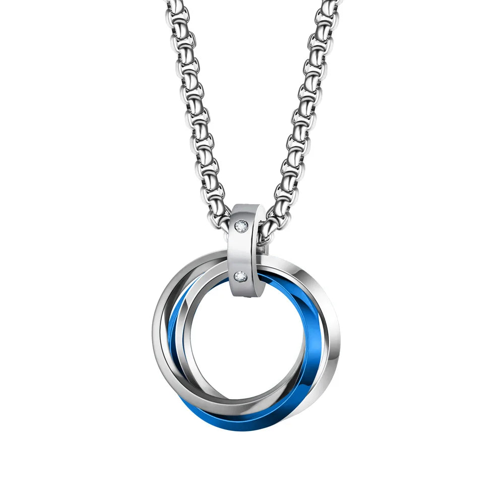 Fashion Men Necklace 3 Round Ring Stainless Steel Pendant Necklaces For Women Silver Color Chain Hiphop Rock Jewelry Accessories