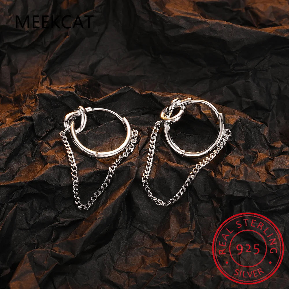 925 Sterling Silver Rope Knot Tassel Hoop Earrings Chain Tie A Knot Design Earrings for Women 925 Stylish Jewelry Gift