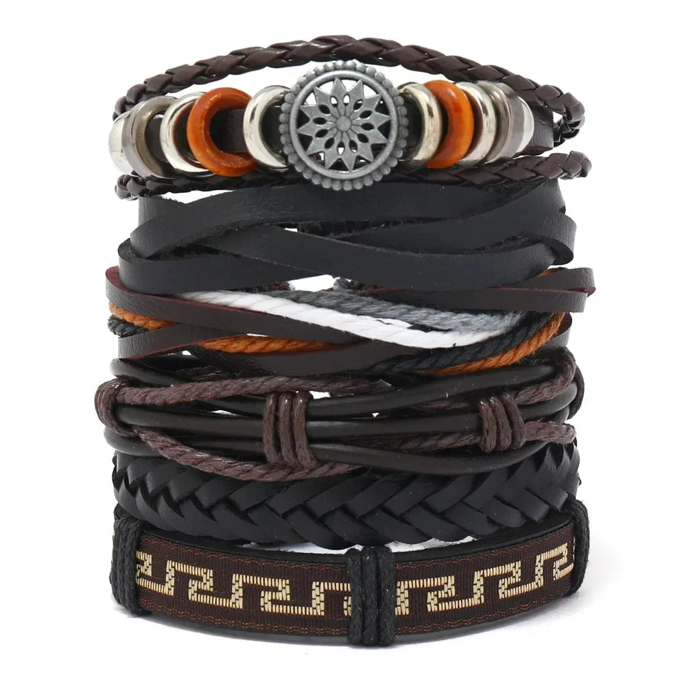 Bracelet for Men Fashion Pop Pentagram Beaded DIY Bracelet Set Stud Accessories Men's Punk Street Bracelet Retro Charm Bracelet