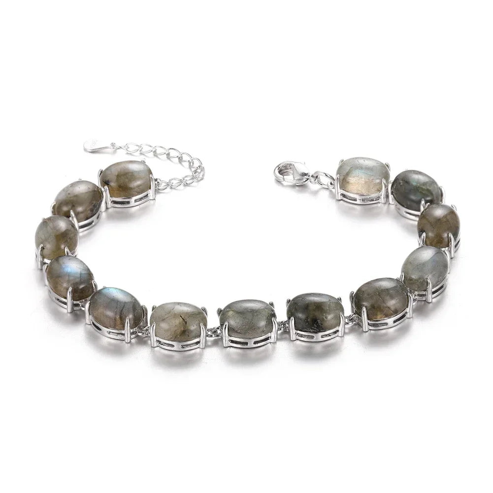Natural Labradorite Bracelet 925 Sterling Silver Bracelet Turquoise Amethyst Gemstone Bangle Party Anniversary Gift Jewelry
