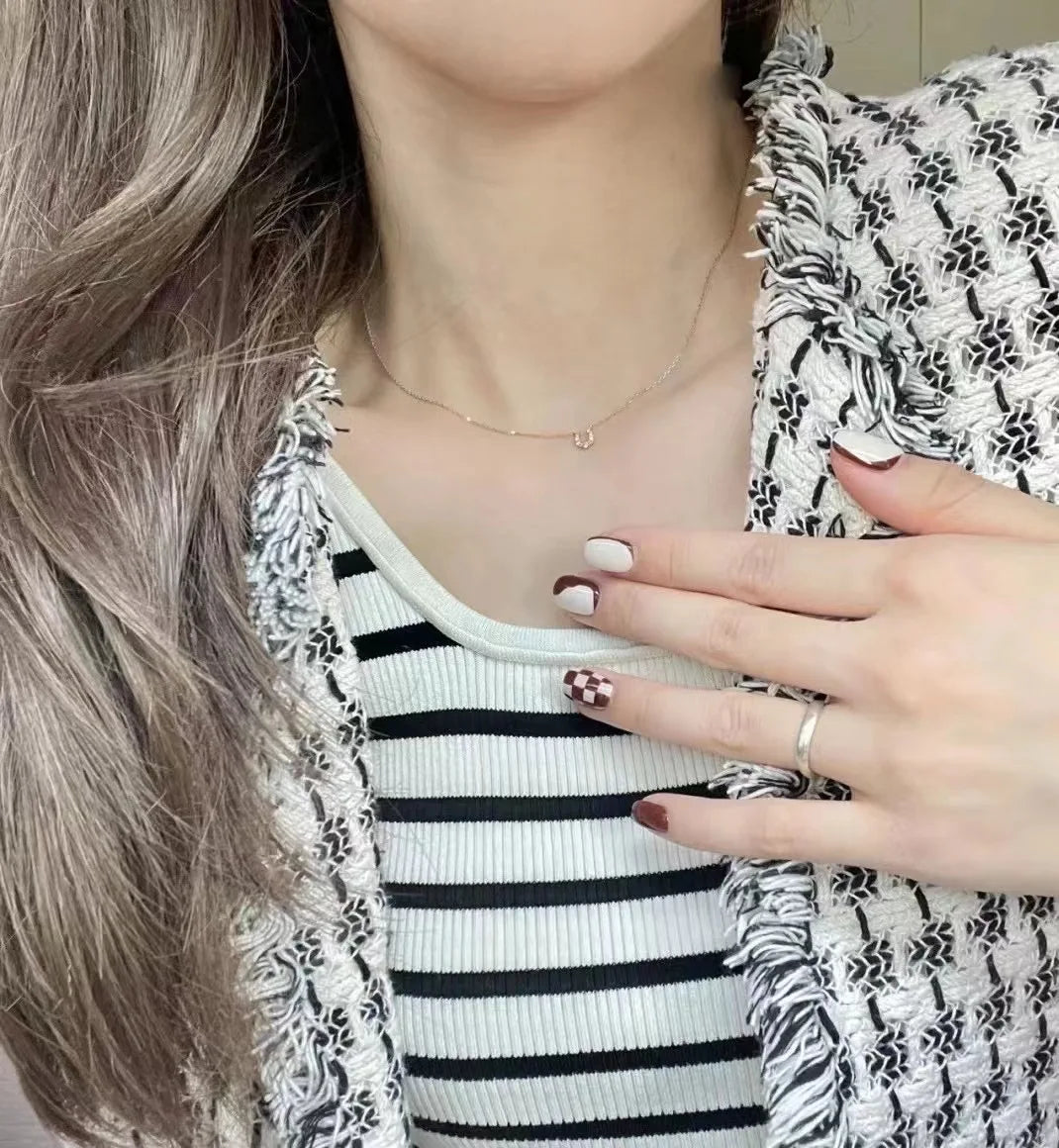 S925 sterling silver necklace U horseshoe pendant women's Plated 14K gold simple 2024 New style collarbone necklace