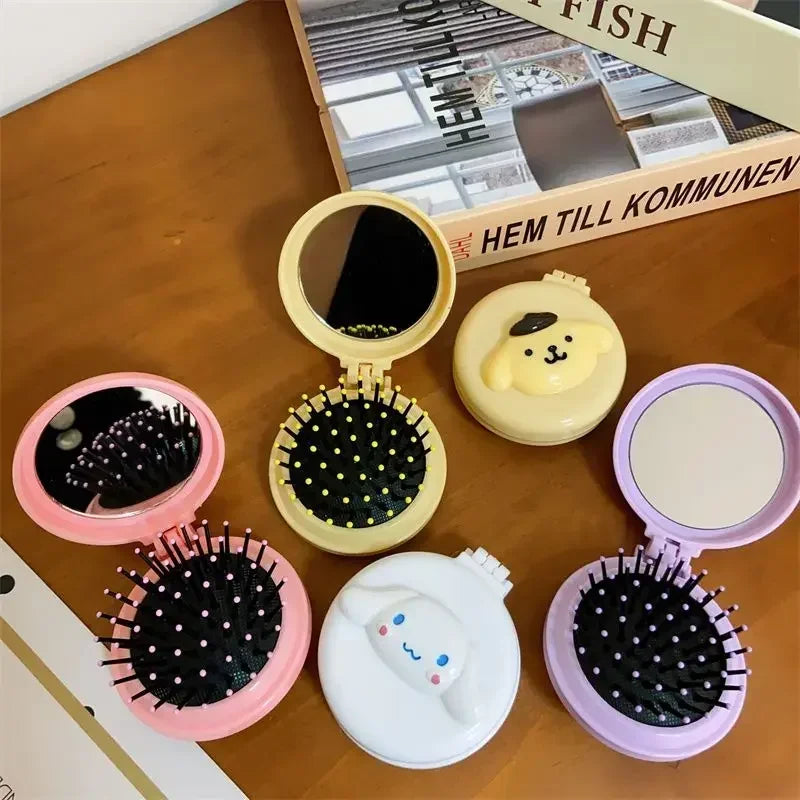 New Hello kitty Kuromi My melody  cartoon foldable comb mirror one-piece creative student portable dormitory make-up mirror