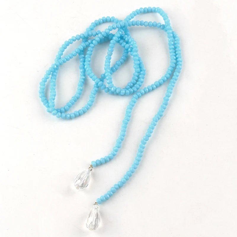 Mini Brown Crystal Beads Statement Necklaces Glass Beads Neck Long Water Drop Necklace