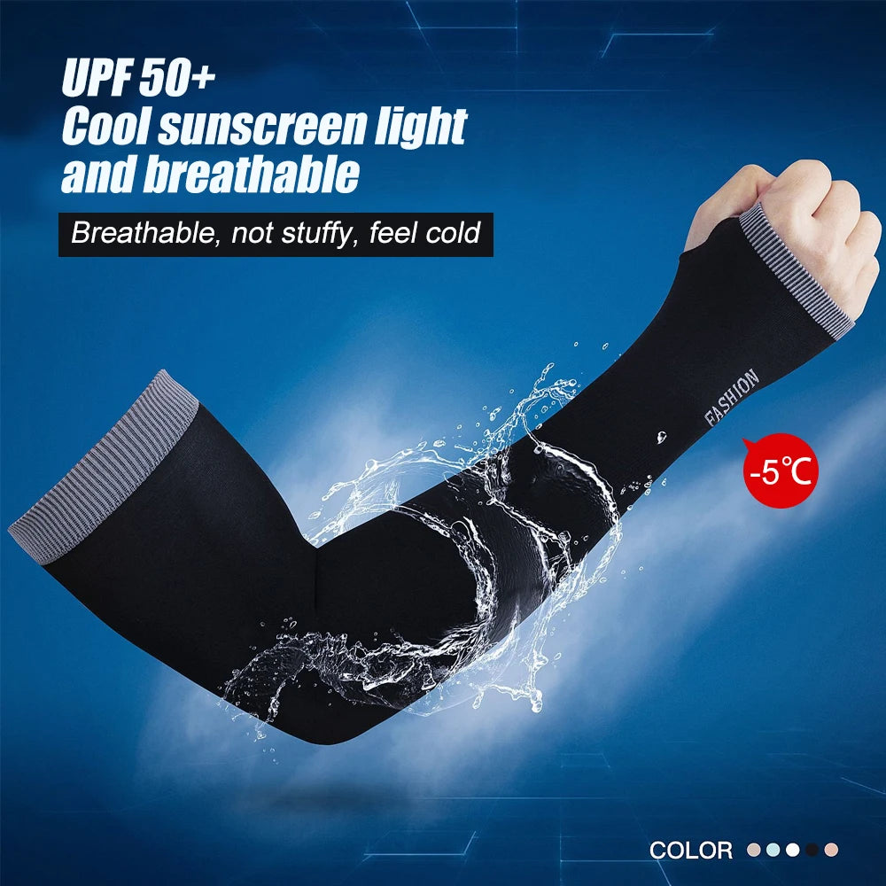 1Pair UV Sun Protection Arm Sleeves Cooling Ice Silk Unisex Women Men Outdoor Sports for Cycling Driving Running Riding Fishing
