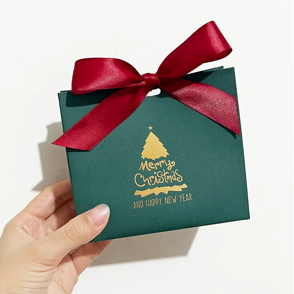 Green Christmas Tree Style Candy box Gift Boxes and Bags with Ribbon for Wrapping Cookies and Candy Deluxe Christmas Gift Bags