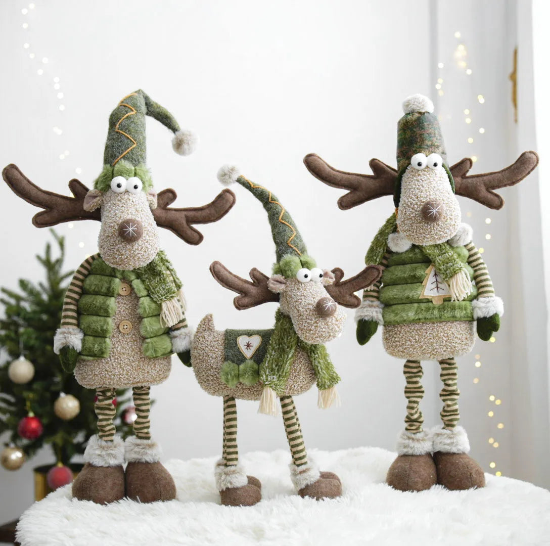 2025 New Christmas Elk Ornament Green Forest Series Elk Doll Christmas Telescopic Doll Holiday Ornament Christmas Gift