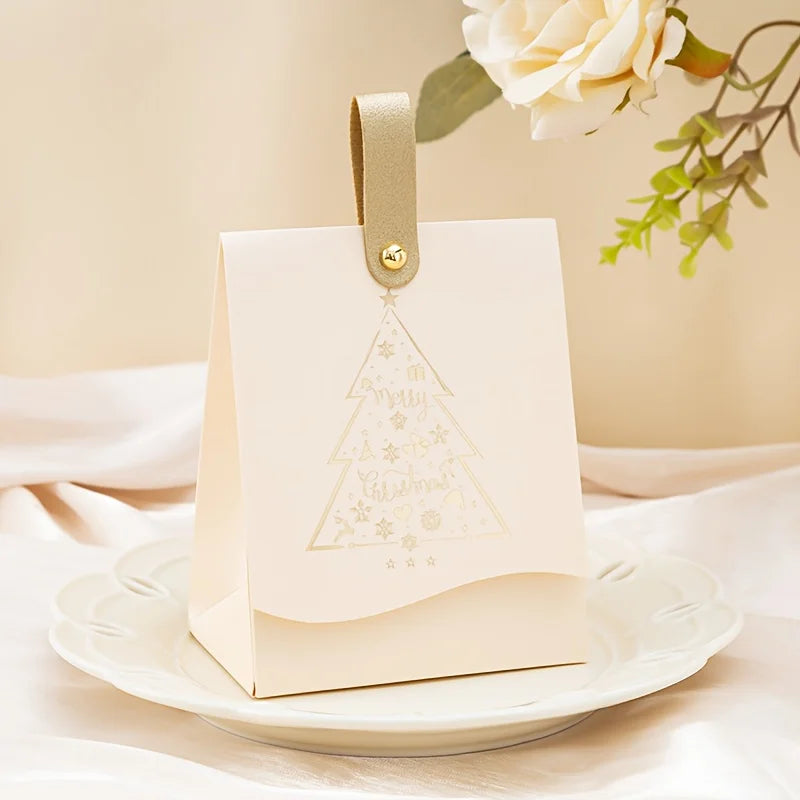 10pcs Christmas gift boxes - with leather handles, festive Christmas tree design, suitable for cookies, Christmas decorations