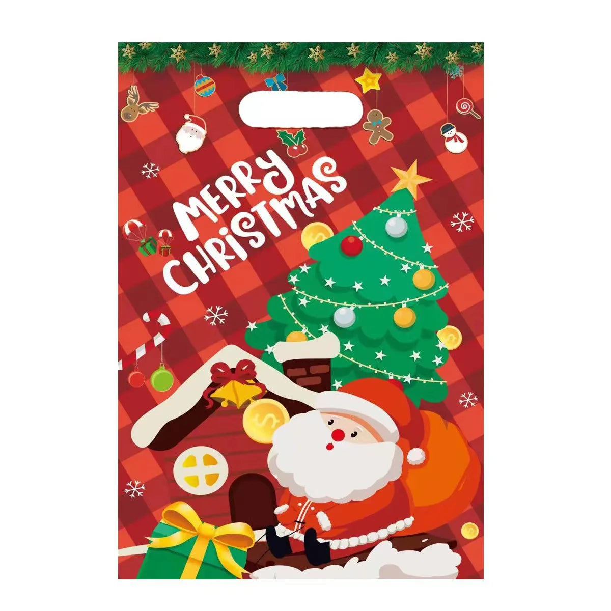 10Pcs Christmas Gift Bags Christmas Candy Cookie Bags Santa Claus Plastic Pouch Kids Xmas Packaging Christmas Decoration 2025