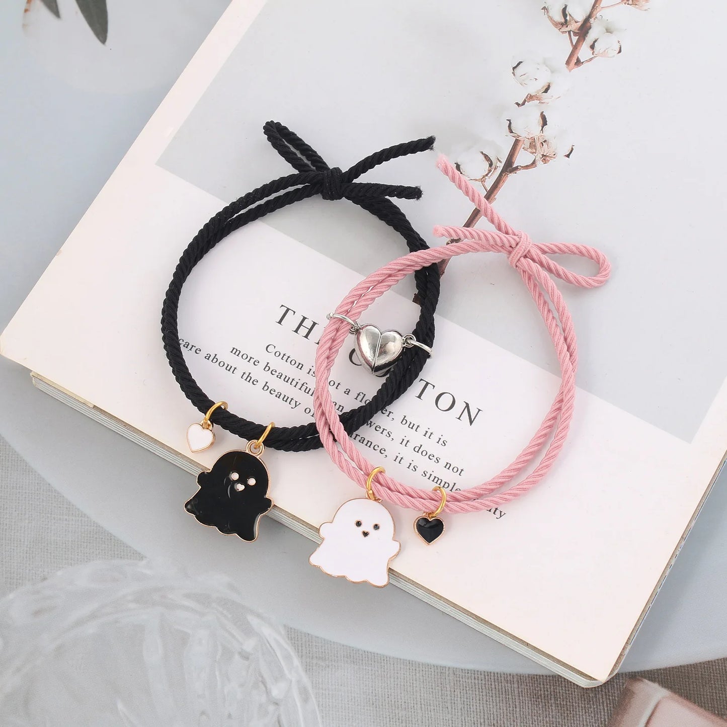 Halloween 2Pcs/Set Ghost Braided Bracelet For Lovers Long Distance Heart Magnet Couple Bracelets Friendship Fashion Jewelry Gift