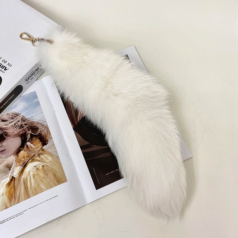 Naturally Fashion Fox Tail Keychain Wolf Tail Fur Tassel Bag Tag Black And Brown Charm Keyring Pom Pom Holder Strap Chain Gifts