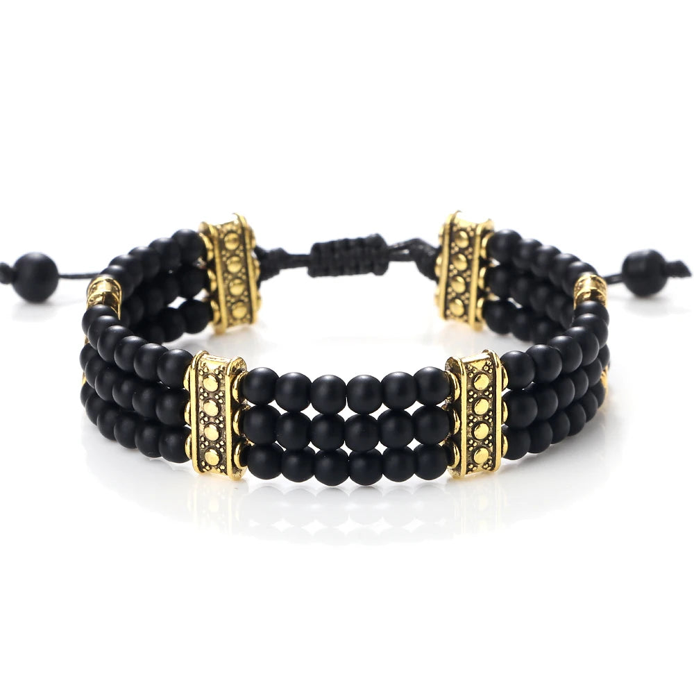 Natural Stone Beads Bracelet 4mm Malachite Black Lava Yoga Energy Hot Couple For Women Men Jewelry Braided Rope Knot Bangle Gift