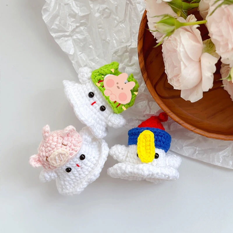 Kawaii Halloween Crochet Ghost Keychain Desktop Ornament Mini Handmade Knitted Keyring Accessories Bag Pendant Gifts Home Decor