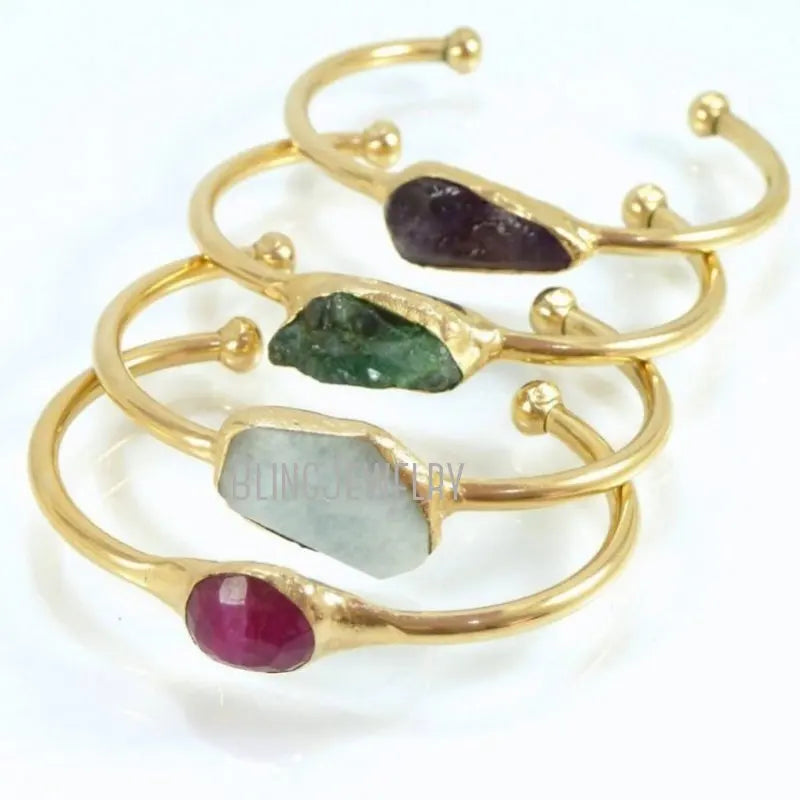 Raw Tourmaline Arm Cuff Bracelet Black Jet Stone Crystal Stainless Steel K Gold Color Bangle for Women Boho Jewelry Accessaries