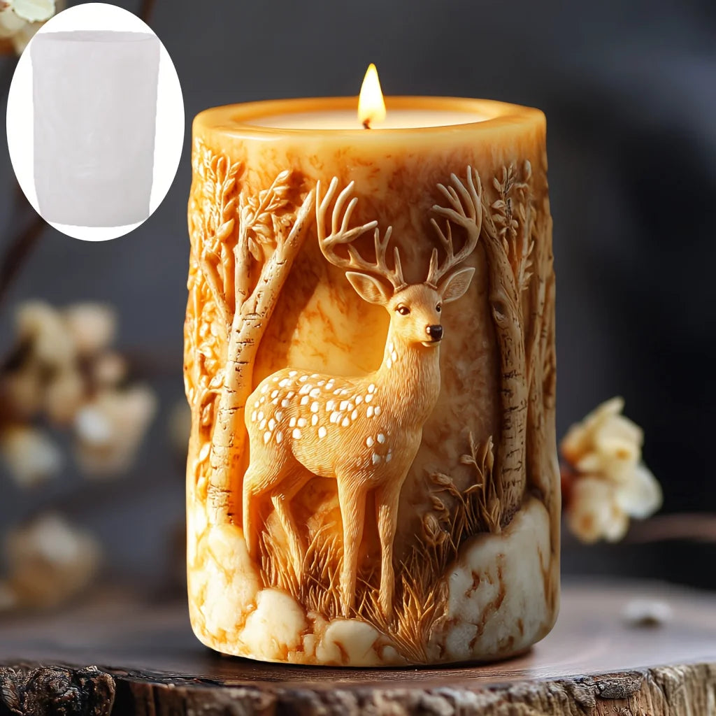 DIY elk relief cylindrical candle silicone mold sika deer flower relief resin mould Forest sika deer gypsum molds Christmas gift