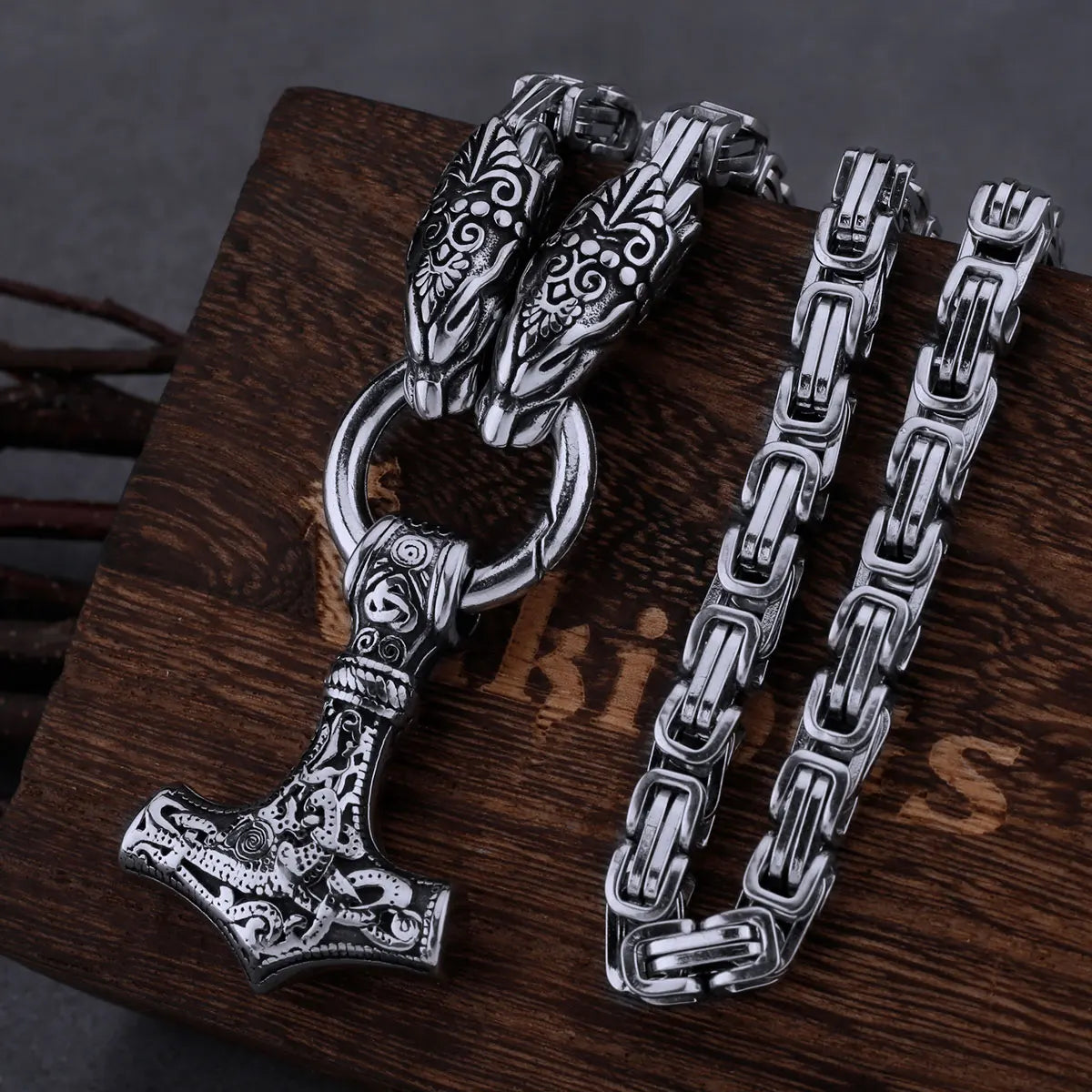 Viking Men's Dragon Head Necklace Thor's Hammer Fashion Hip Hop Biker Amulet Pendant Stainless Steel Jewelry Nordic Gifts