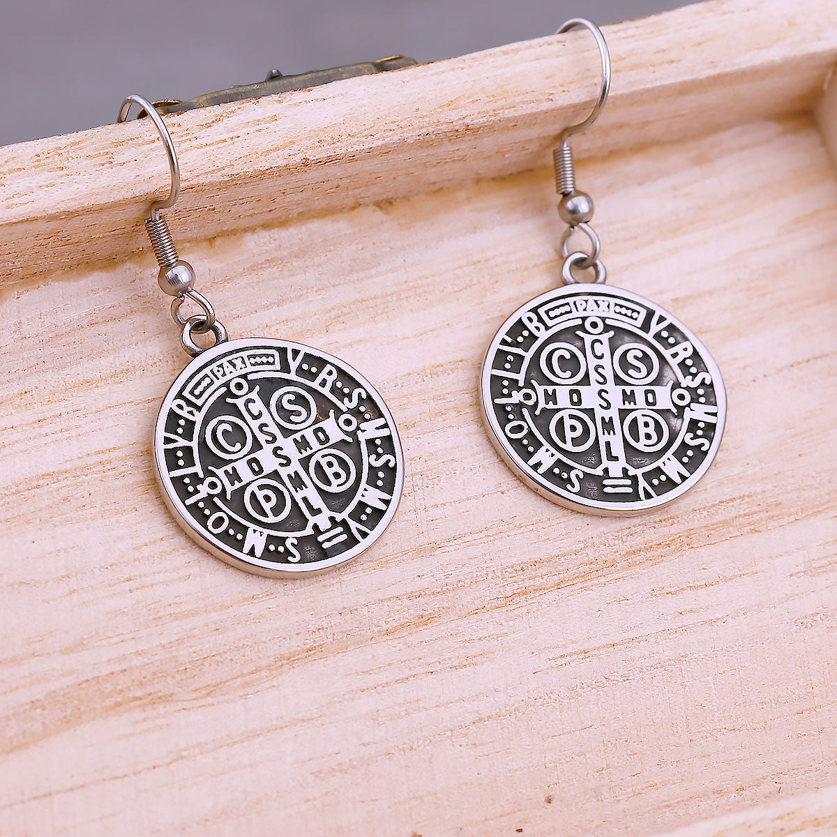 Fashion Religiou Cross CSPB Drop Earrings For Men Stainless Steel Christian Believer Amulet Earrings Vintage Charm Faith Jewelry