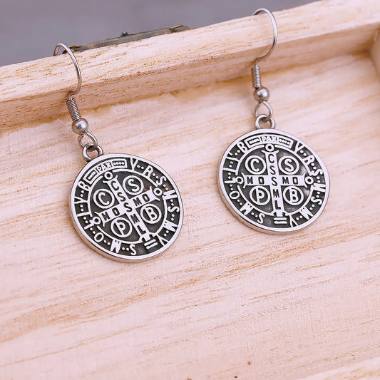 Fashion Religiou Cross CSPB Drop Earrings For Men Stainless Steel Christian Believer Amulet Earrings Vintage Charm Faith Jewelry