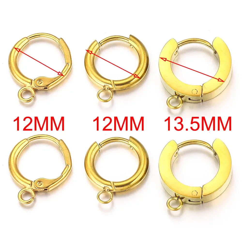 10pcs Stainless Steel Round Earrings Hooks Clasps Earring Post Components Parts Ear Ring for Making Supplies Women DIY Findings
