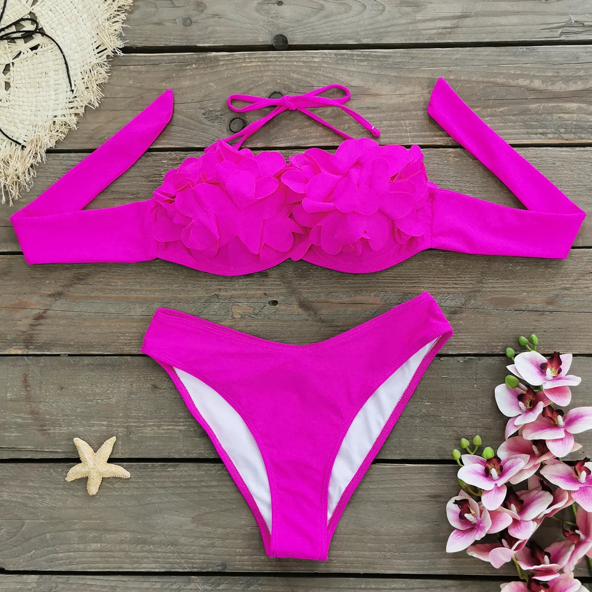 Sexy Push Up Two Pieces Swimwear Hight Waist Bikini Sets Women Swimwear New Printed Ruffle Bandage Bathingsuit Beach Wear 2024