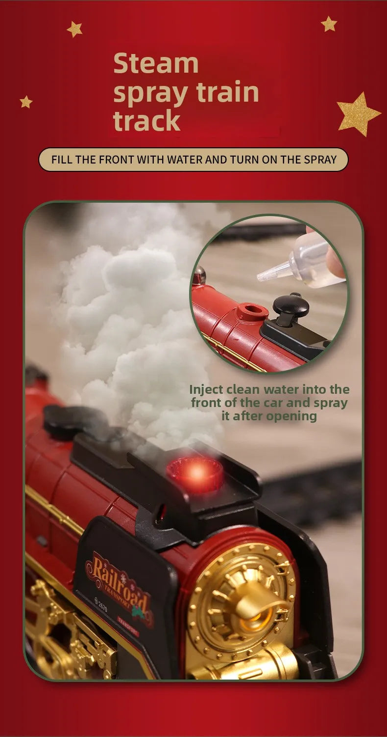 Classical Christmas Remote Control Train Toy Steam Track Sound and Light Christmas Gift Toy
