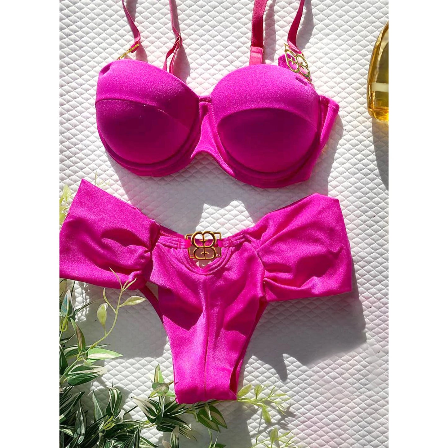 2024 Sexy Leaf Print Bikini Female Swimsuit Women Swimwear Thong Push Up Bikinis Set High Waist Swimming Suits for Bathing Suit