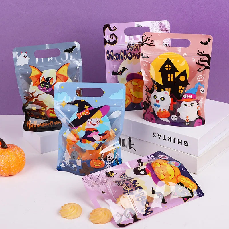 Halloween Party Candy Bag Cartoon Pumpkin Ghost Self Sealing Bag Kids Trick or Treat Cookies Snack Packaging Decoration Favors