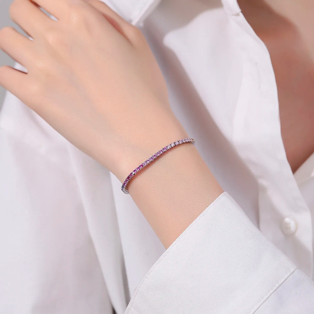 New 2 mm Rainbow Solid 925 Silver Jewelry Colorful Cubic Zircon Colorful Pretty Tennis Chain Bracelets