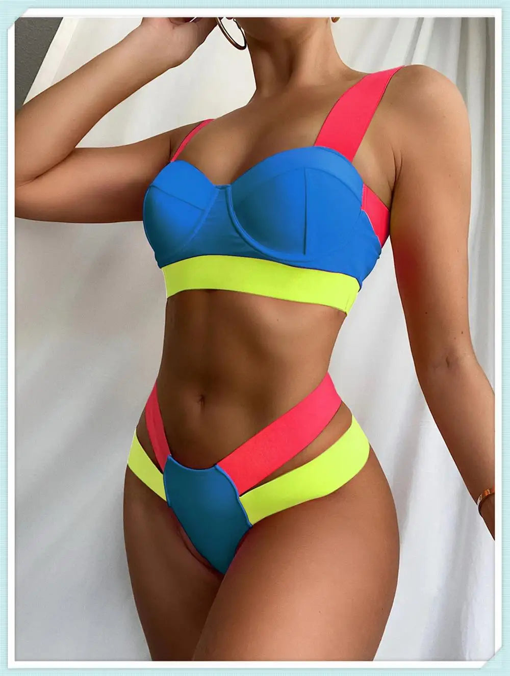 Solid Bandage Bikini Women Push Up Swimsuit Sexy Swimwear Female Brazilian Bathing Swimming Suit Bather Splicing Color Beachwear